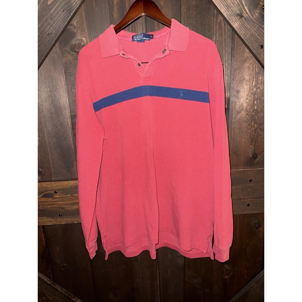 VTG Polo Ralph Lauren Mens XL Red Salmon Snap Button 100% Cotton Hole In Back‎